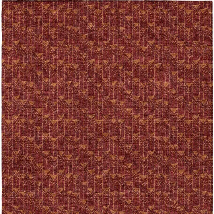 3' X 5' Burgundy Geometric Washable Non Skid Indoor Outdoor Area Rug