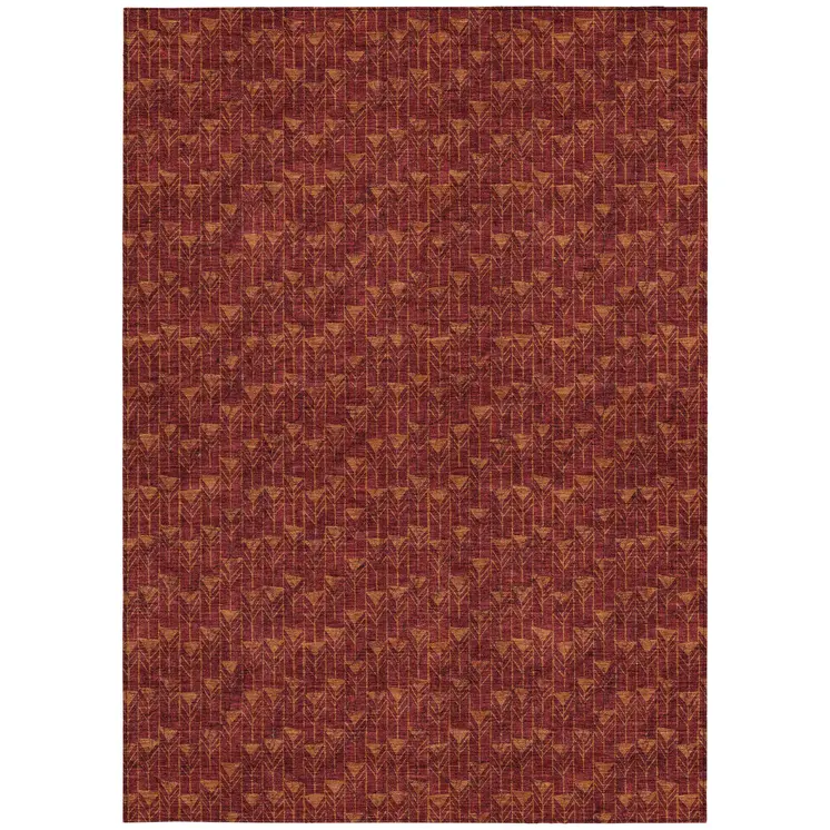 5' X 8' Burgundy Geometric Washable Non Skid Indoor Outdoor Area Rug