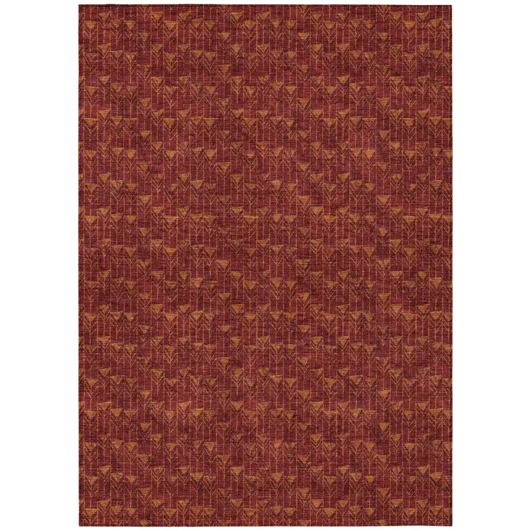 5' X 8' Burgundy Geometric Washable Non Skid Indoor Outdoor Area Rug