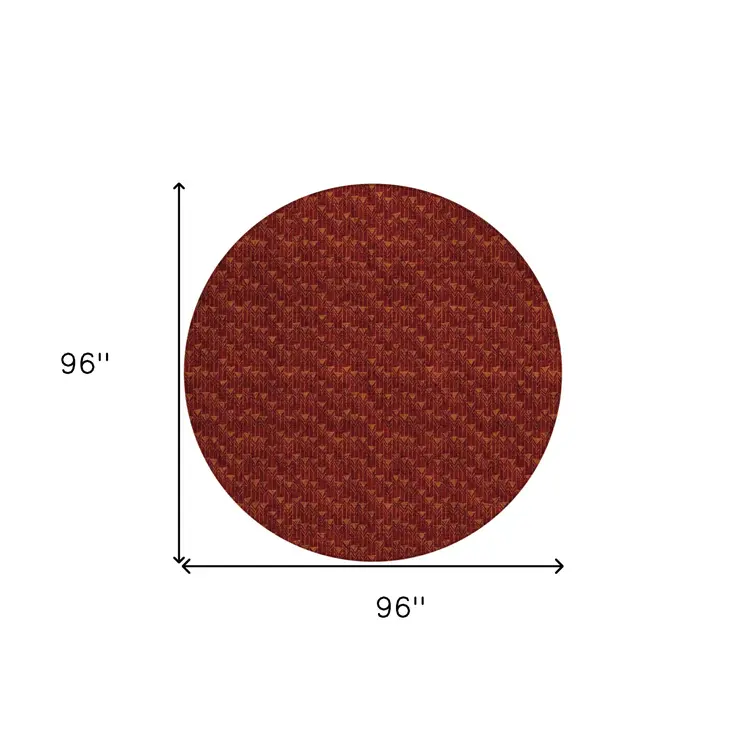 8' Round Burgundy Round Geometric Washable Non Skid Indoor Outdoor Area Rug