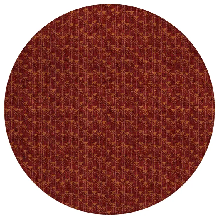 8' Round Burgundy Round Geometric Washable Non Skid Indoor Outdoor Area Rug