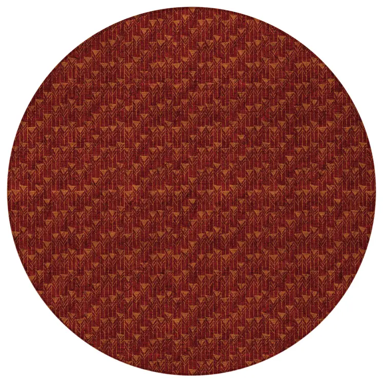 8' Round Burgundy Round Geometric Washable Non Skid Indoor Outdoor Area Rug