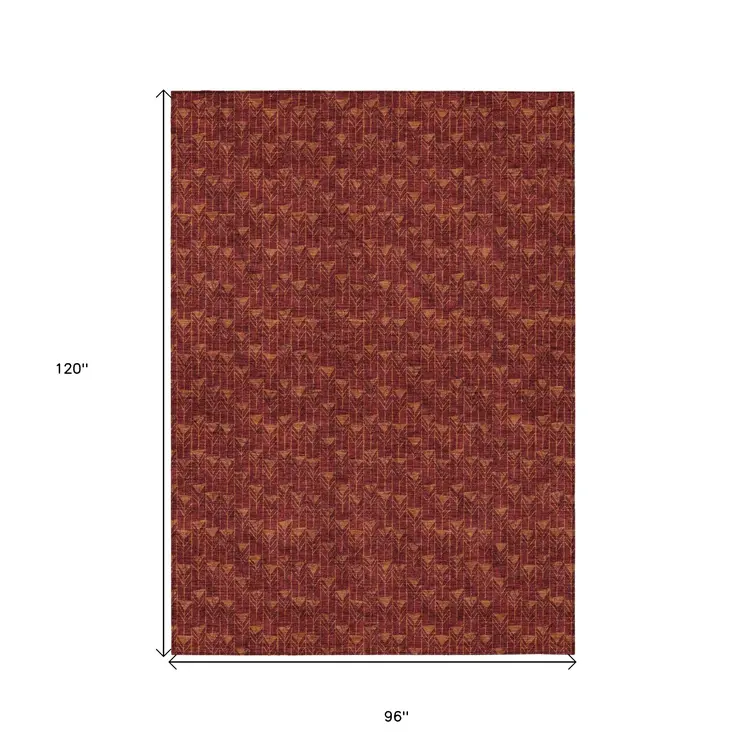 8' X 10' Burgundy Geometric Washable Non Skid Indoor Outdoor Area Rug