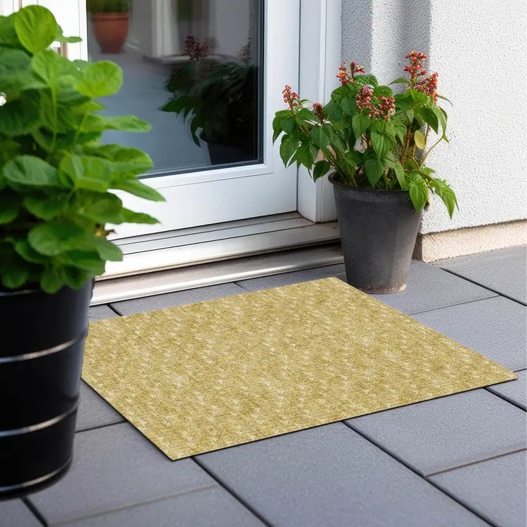 2' X 3' Gold Geometric Washable Non Skid Indoor Outdoor Area Rug