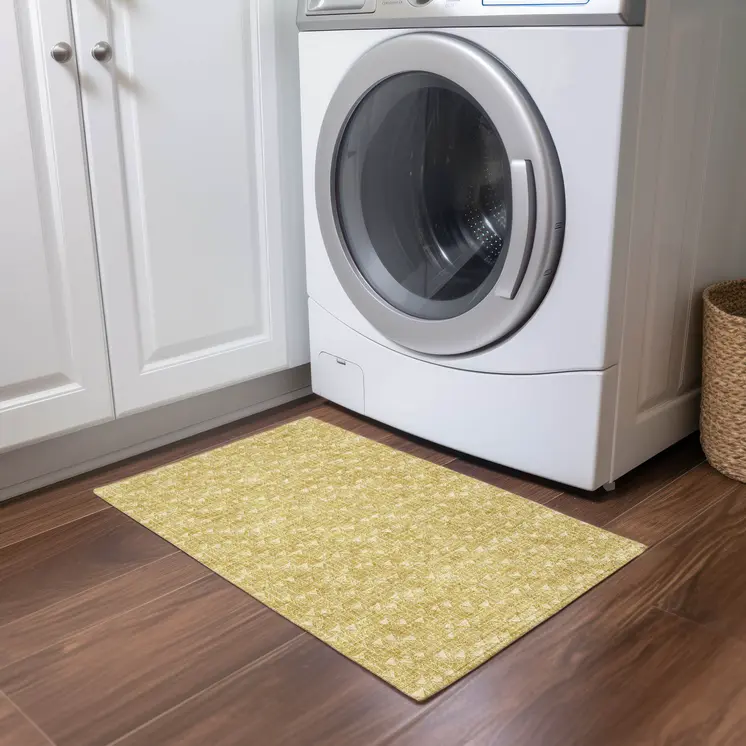 2' X 3' Gold Geometric Washable Non Skid Indoor Outdoor Area Rug