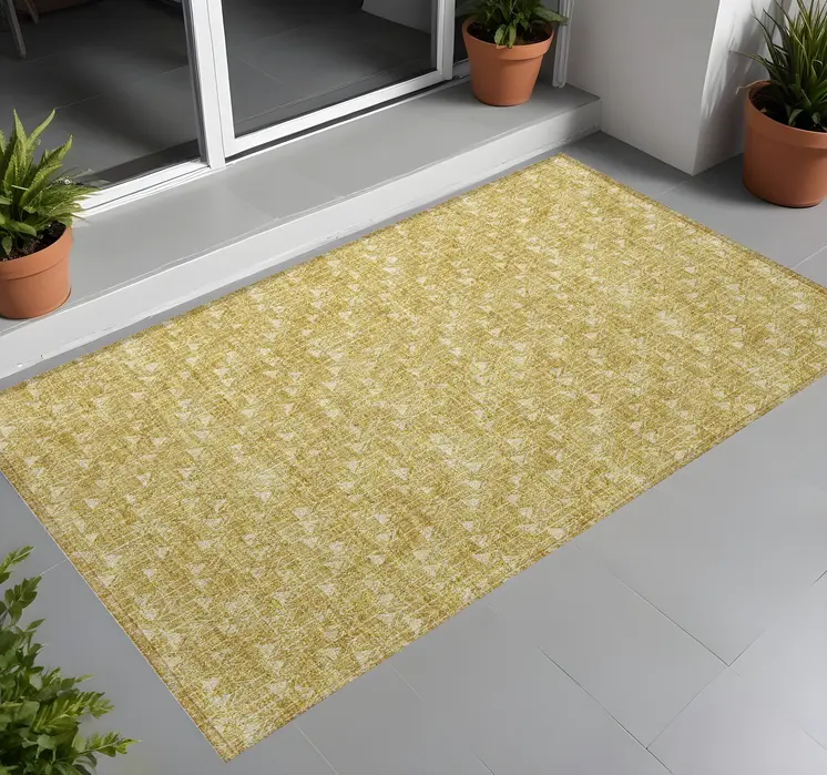 2' X 3' Gold Geometric Washable Non Skid Indoor Outdoor Area Rug