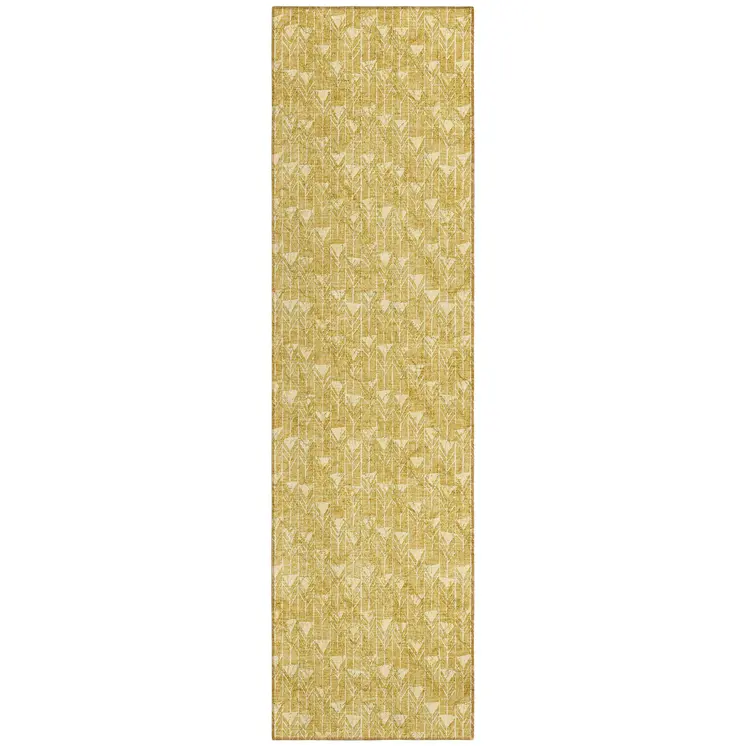 8' Runner Gold Geometric Washable Non Skid Indoor Outdoor Runner Rug