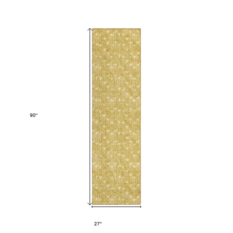 8' Runner Gold Geometric Washable Non Skid Indoor Outdoor Runner Rug