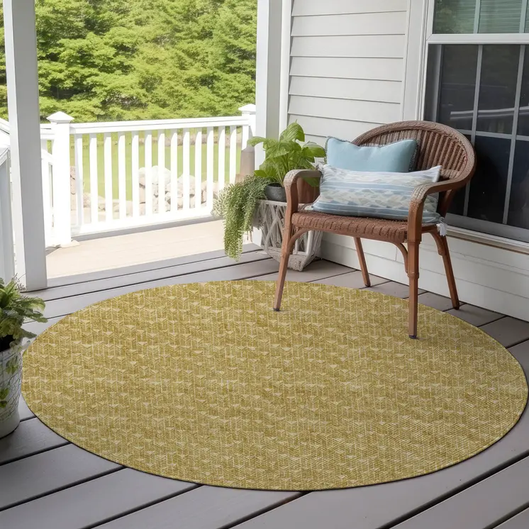 8' Round Gold Round Geometric Washable Non Skid Indoor Outdoor Area Rug