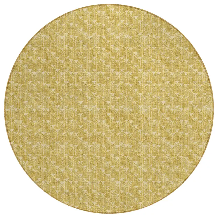 8' Round Gold Round Geometric Washable Non Skid Indoor Outdoor Area Rug