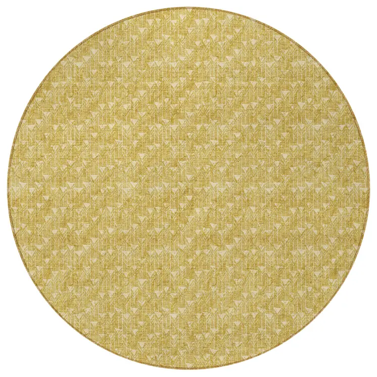 8' Round Gold Round Geometric Washable Non Skid Indoor Outdoor Area Rug
