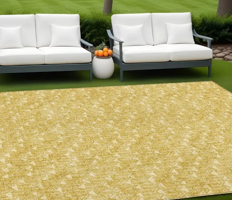 10' X 14' Gold Geometric Washable Non Skid Indoor Outdoor Area Rug