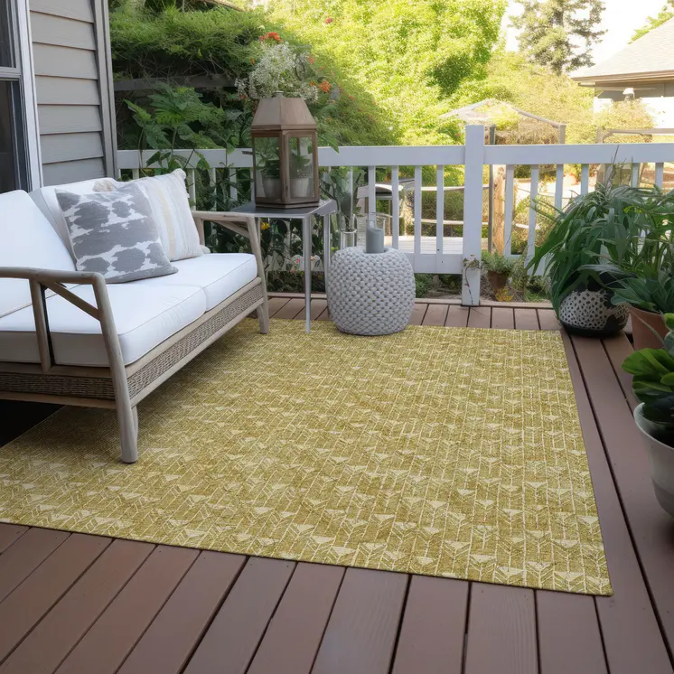 10' X 14' Gold Geometric Washable Non Skid Indoor Outdoor Area Rug