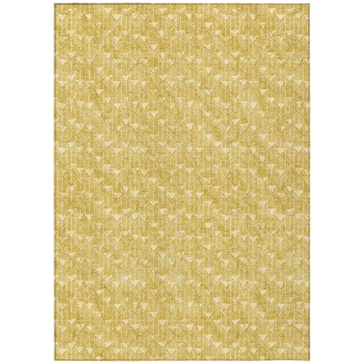 10' X 14' Gold Geometric Washable Non Skid Indoor Outdoor Area Rug