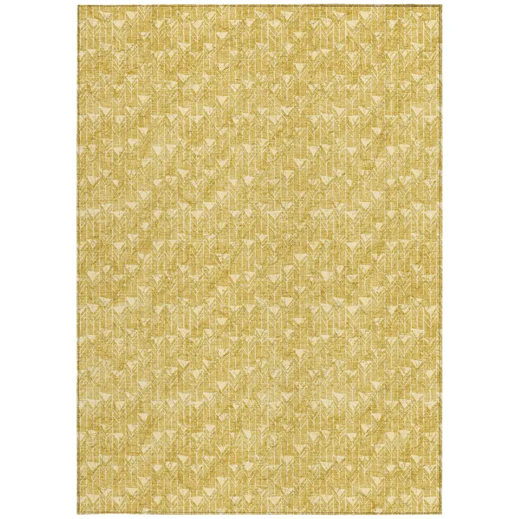 10' X 14' Gold Geometric Washable Non Skid Indoor Outdoor Area Rug