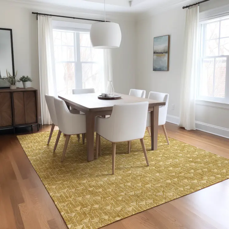 10' X 14' Gold Geometric Washable Non Skid Indoor Outdoor Area Rug