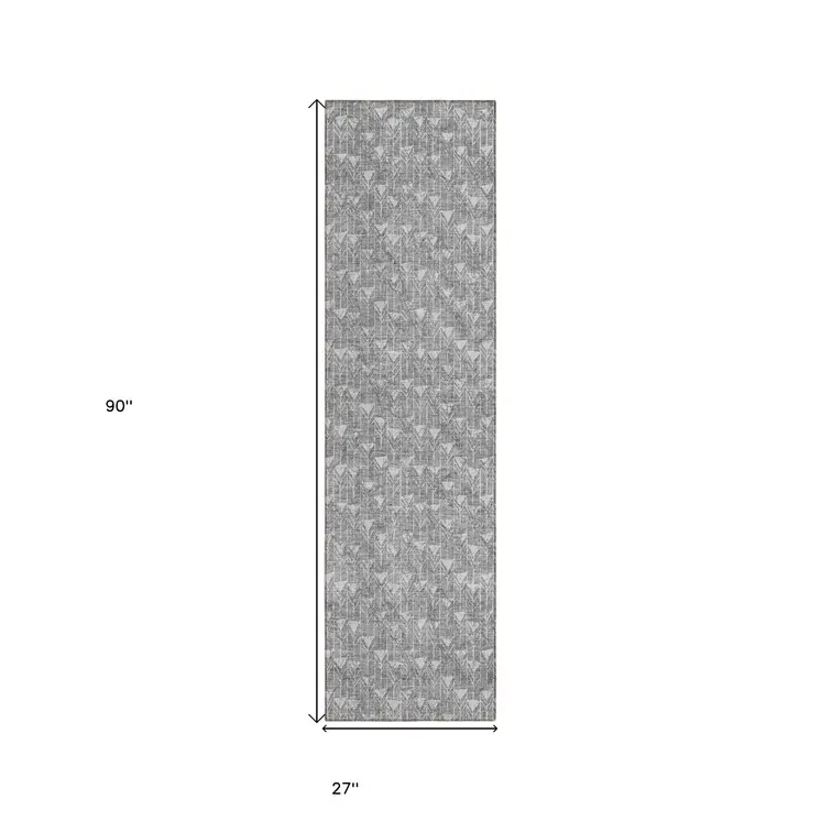 8' Gray Geometric Washable Non Skid Indoor Outdoor Runner Rug