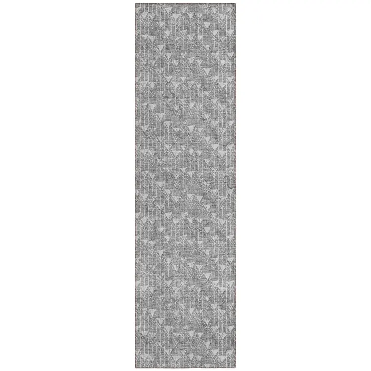 8' Gray Geometric Washable Non Skid Indoor Outdoor Runner Rug