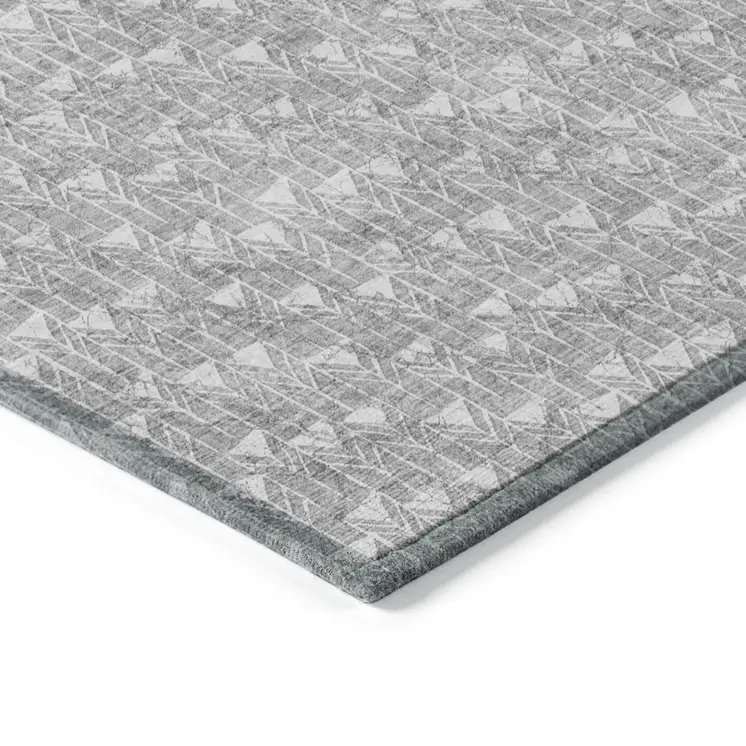 8' Gray Geometric Washable Non Skid Indoor Outdoor Runner Rug