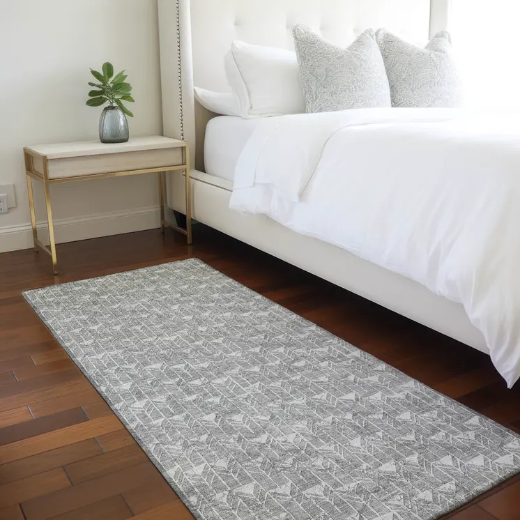8' Gray Geometric Washable Non Skid Indoor Outdoor Runner Rug