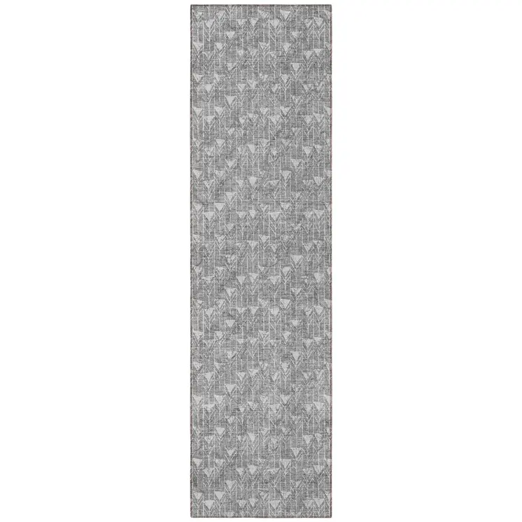 8' Gray Geometric Washable Non Skid Indoor Outdoor Runner Rug