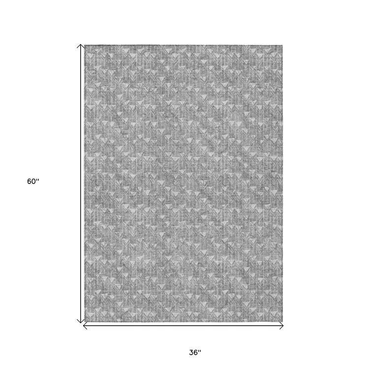3' X 5' Gray Geometric Washable Non Skid Indoor Outdoor Area Rug