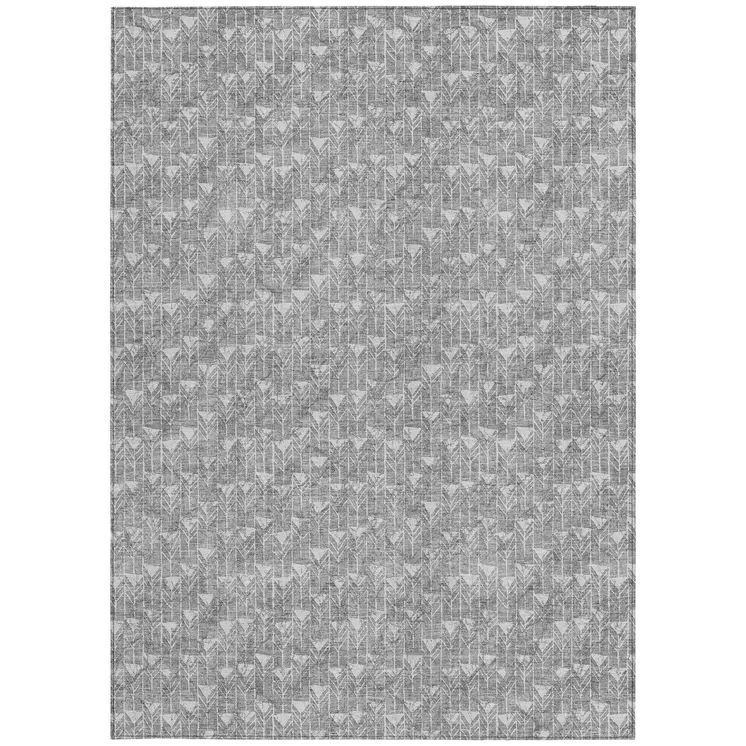 5' X 8' Gray Geometric Washable Non Skid Indoor Outdoor Area Rug