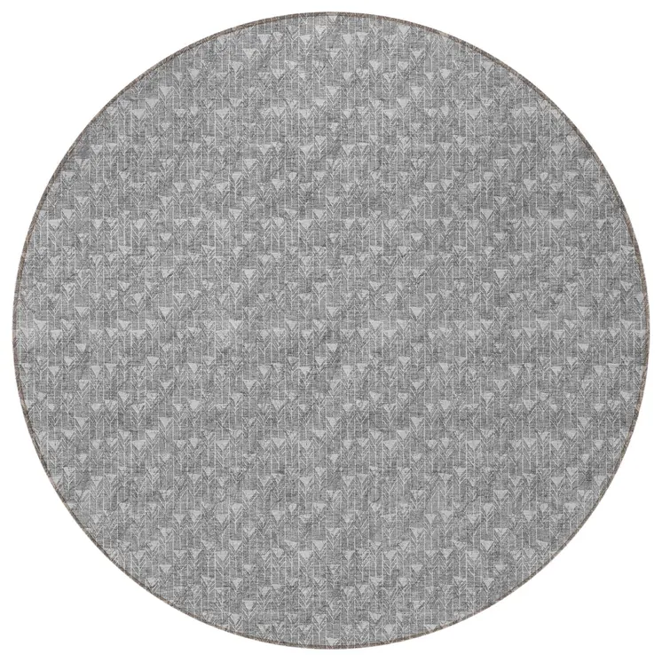 8' Round Gray Round Geometric Washable Non Skid Indoor Outdoor Area Rug