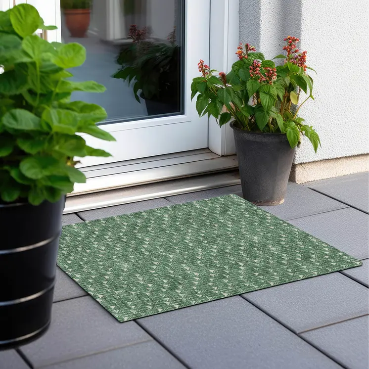 2' X 3' Sage Geometric Washable Non Skid Indoor Outdoor Area Rug
