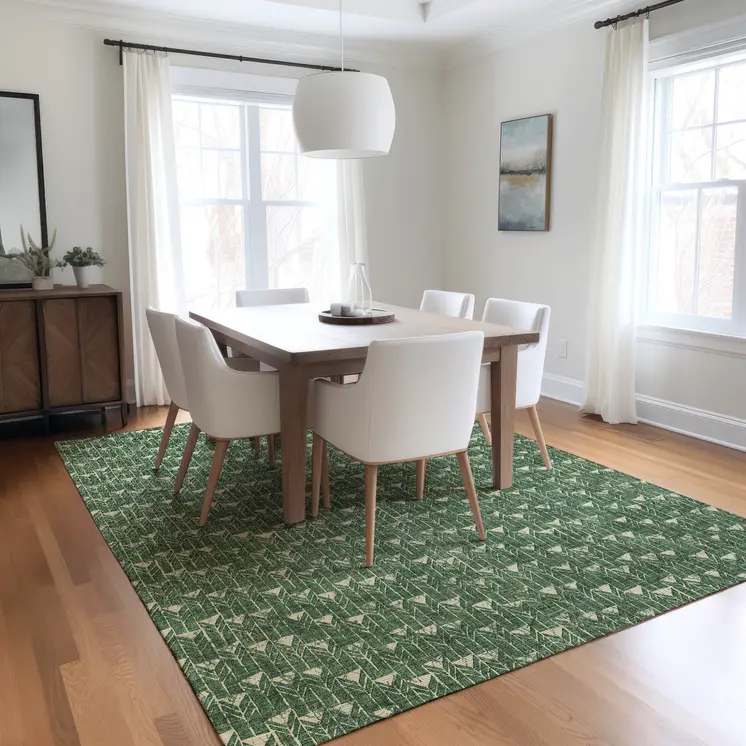 3' X 5' Sage Geometric Washable Non Skid Indoor Outdoor Area Rug