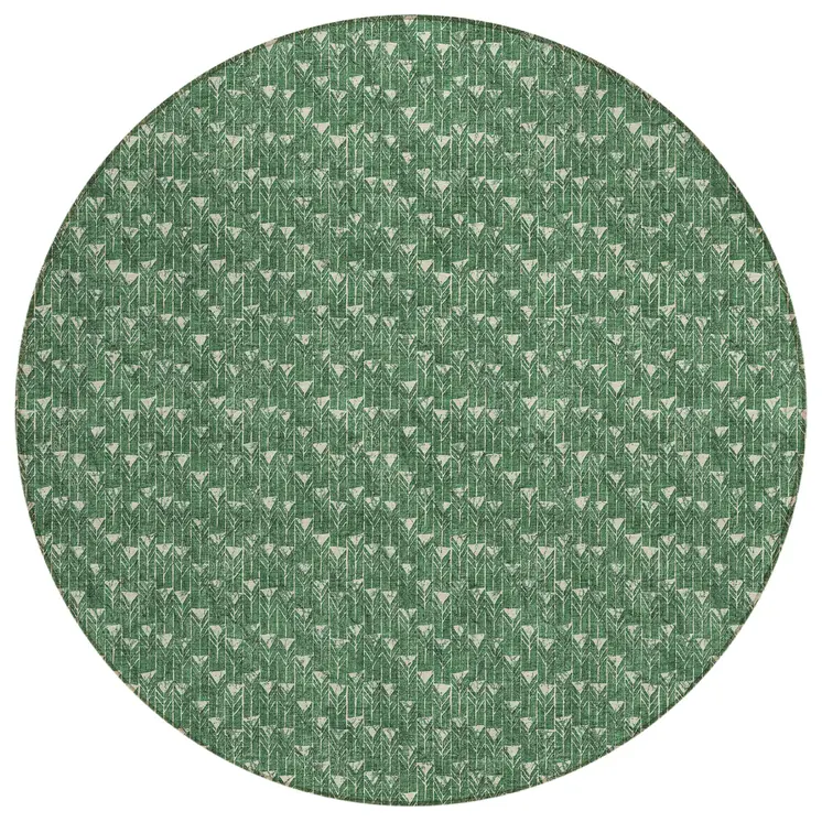 8' Sage Round Geometric Washable Indoor Outdoor Area Rug
