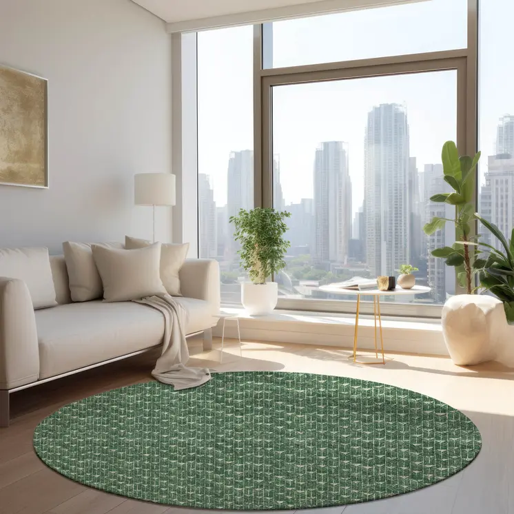 8' Sage Round Geometric Washable Indoor Outdoor Area Rug