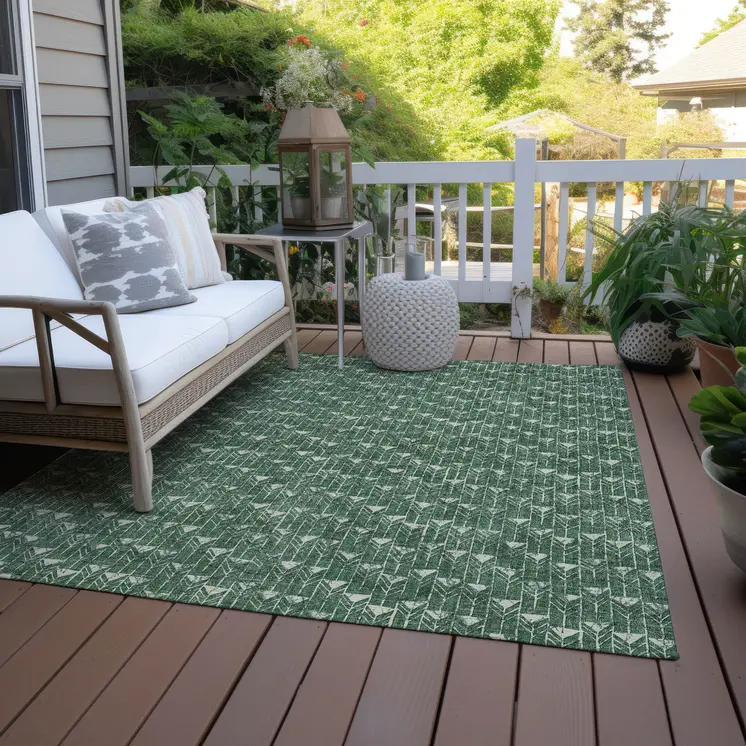 9' X 12' Sage Geometric Washable Non Skid Indoor Outdoor Area Rug