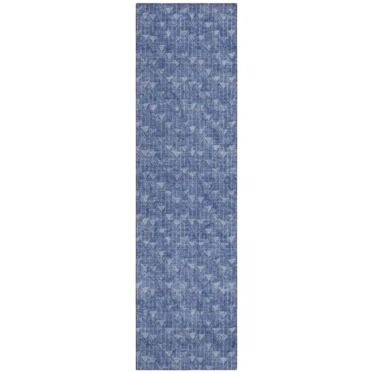 8' Runner Navy Blue Geometric Washable Non Skid Indoor Outdoor Runner Rug