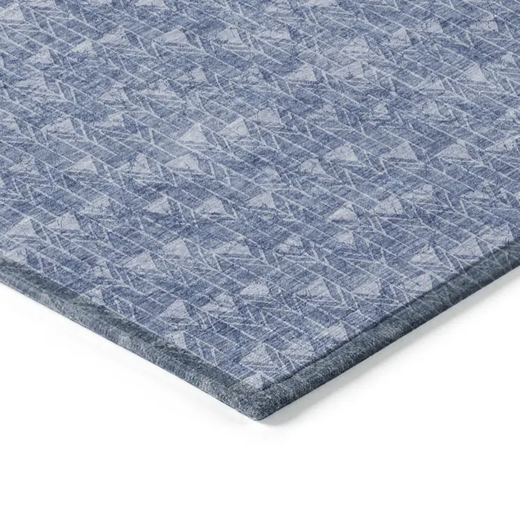 8' Runner Navy Blue Geometric Washable Non Skid Indoor Outdoor Runner Rug