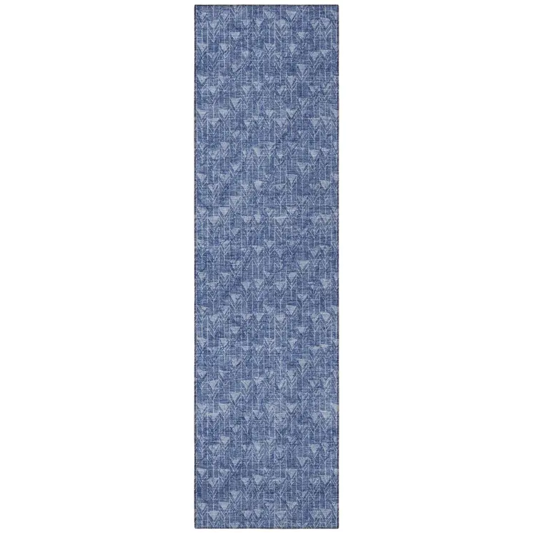 8' Runner Navy Blue Geometric Washable Non Skid Indoor Outdoor Runner Rug