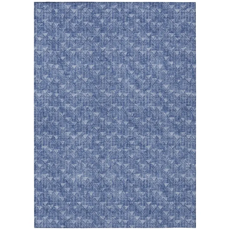 5' X 8' Navy Blue Geometric Washable Non Skid Indoor Outdoor Area Rug