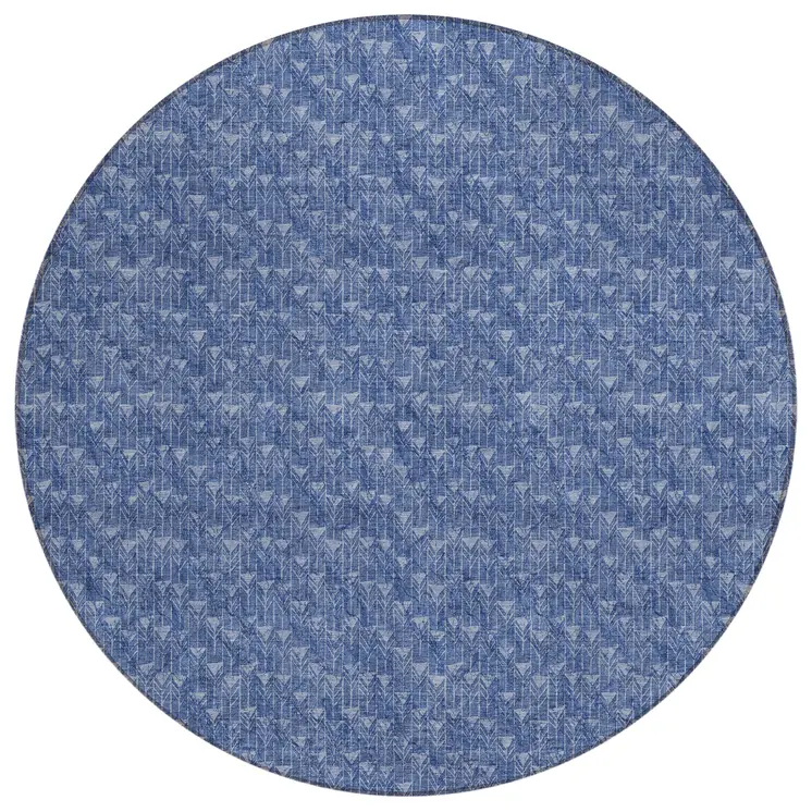 8' Round Navy Blue Round Geometric Washable Non Skid Indoor Outdoor Area Rug