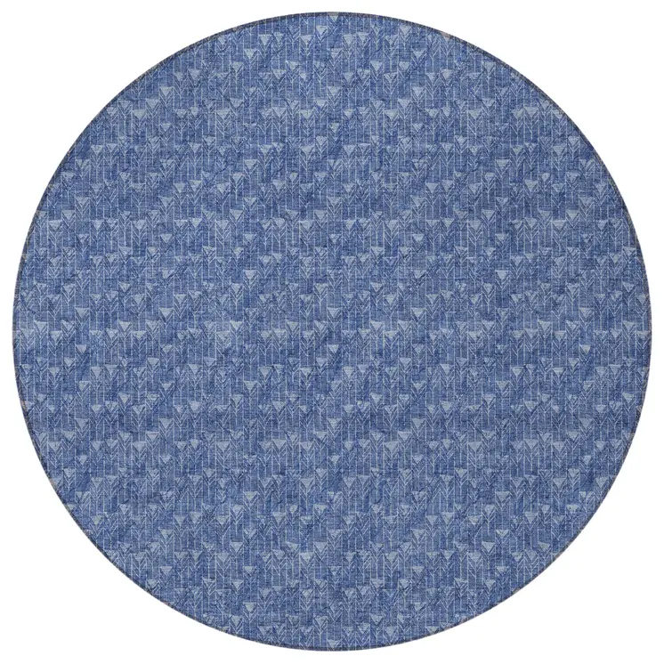 8' Round Navy Blue Round Geometric Washable Non Skid Indoor Outdoor Area Rug