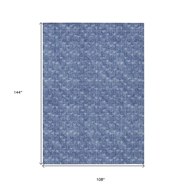 9' X 12' Navy Blue Geometric Washable Non Skid Indoor Outdoor Area Rug