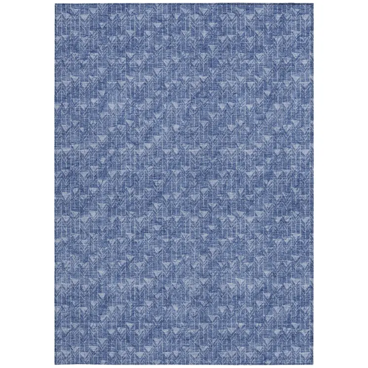10' X 14' Navy Blue Geometric Washable Non Skid Indoor Outdoor Area Rug