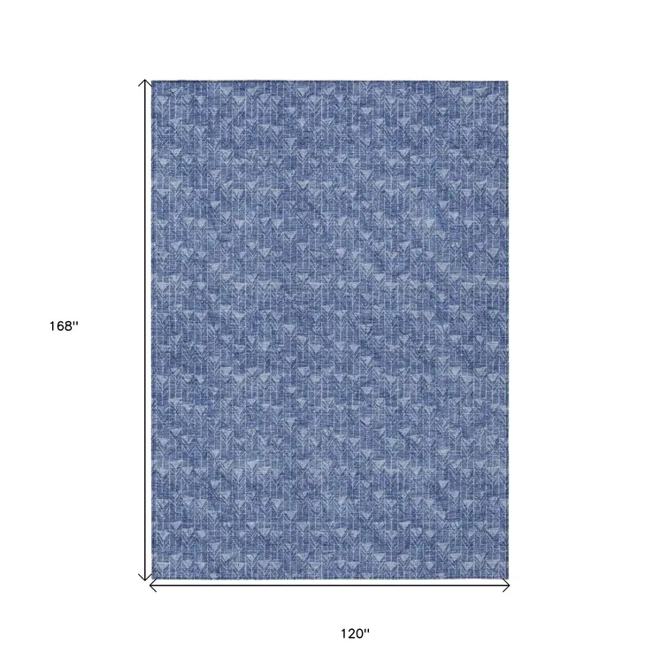 10' X 14' Navy Blue Geometric Washable Non Skid Indoor Outdoor Area Rug