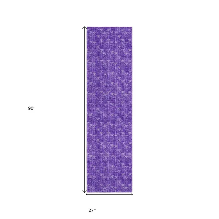 8' Runner Purple Geometric Washable Non Skid Indoor Outdoor Runner Rug