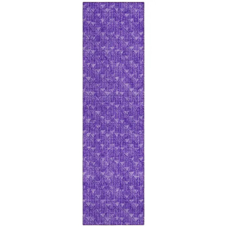 8' Runner Purple Geometric Washable Non Skid Indoor Outdoor Runner Rug