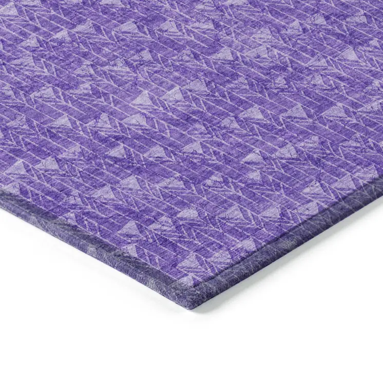 8' Runner Purple Geometric Washable Non Skid Indoor Outdoor Runner Rug