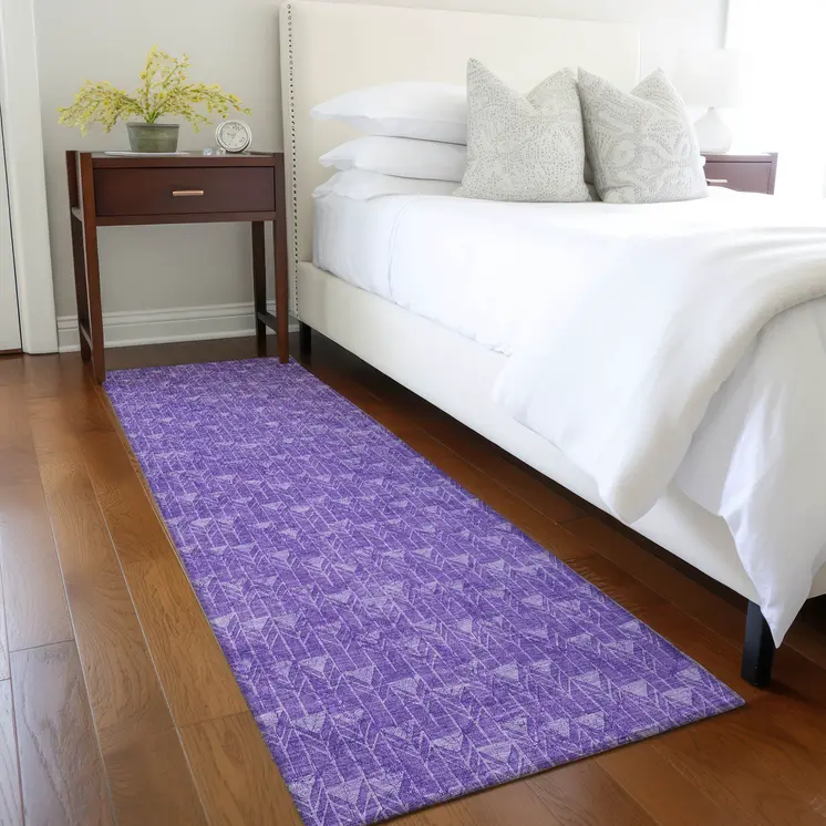 8' Runner Purple Geometric Washable Non Skid Indoor Outdoor Runner Rug