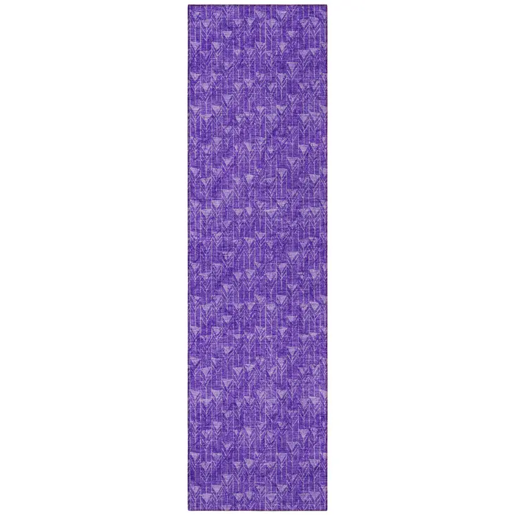 8' Runner Purple Geometric Washable Non Skid Indoor Outdoor Runner Rug