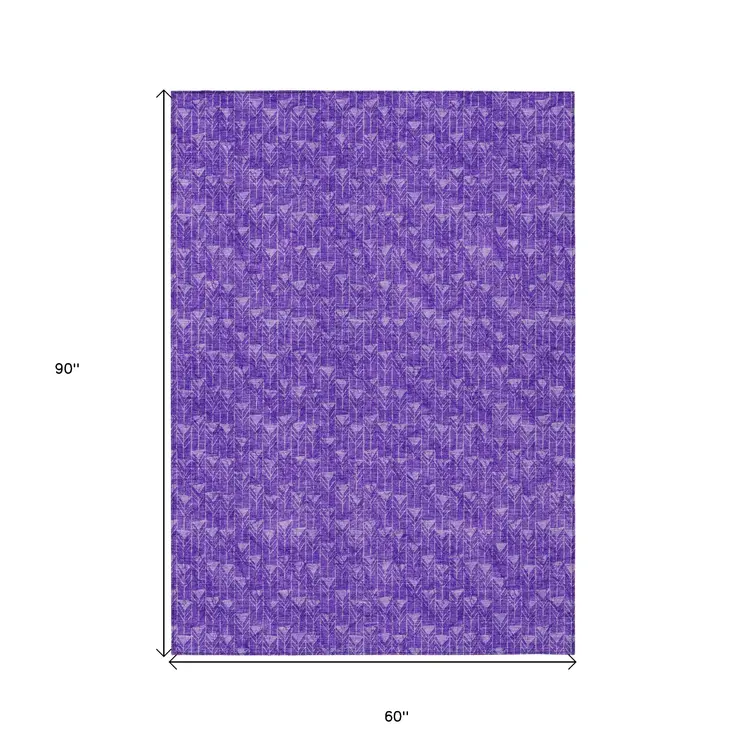 5' X 8' Purple Geometric Washable Non Skid Indoor Outdoor Area Rug