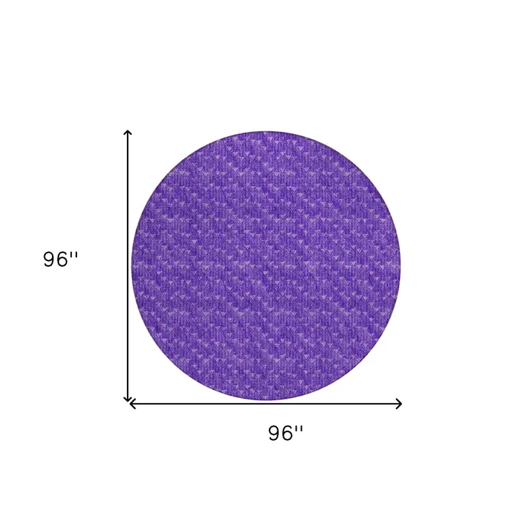 8' Round Purple Round Geometric Washable Non Skid Indoor Outdoor Area Rug