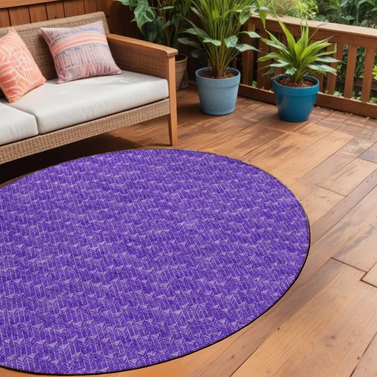 8' Round Purple Round Geometric Washable Non Skid Indoor Outdoor Area Rug
